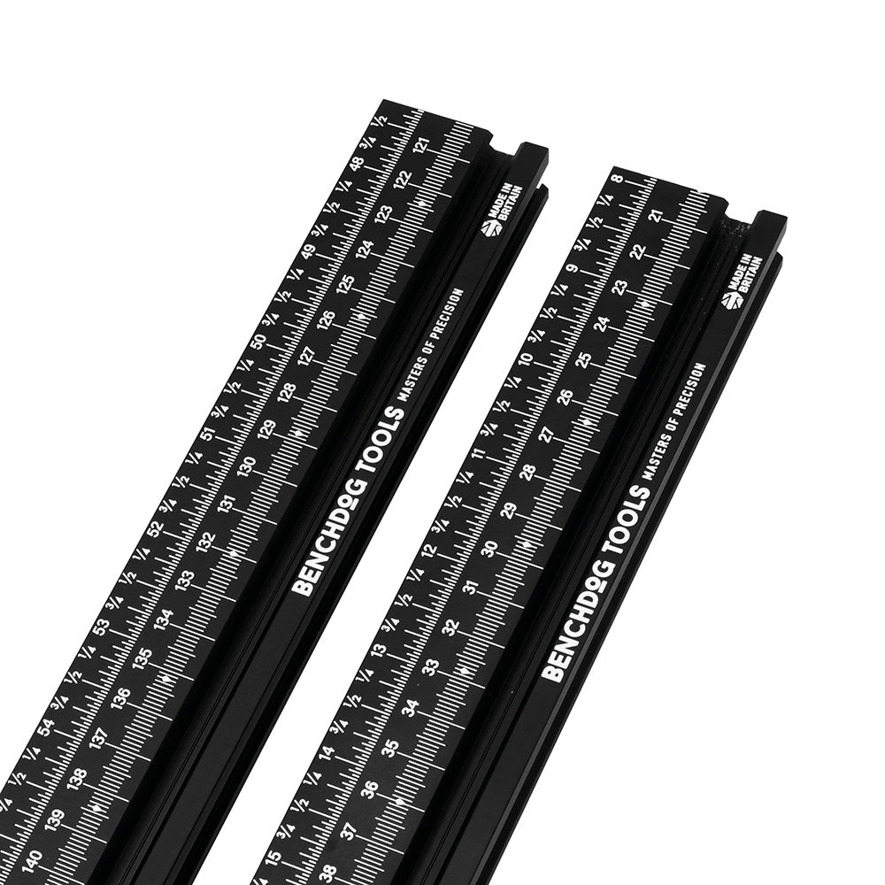 Two Benchdog black aluminium fences with dual scale markings for woodworking [2]
