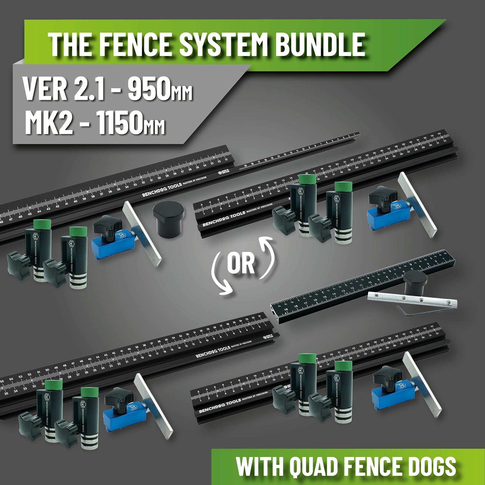 The Fence System Bundle - 1150mm MK2 or 950mm Ver 2.1) - With MK2 Quad Fence Dogs