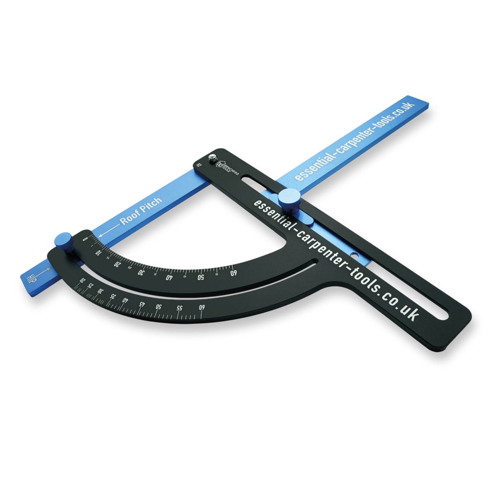 Essential Carpenter Tools Carpenter's Roofing Square with blue extensions on a white background