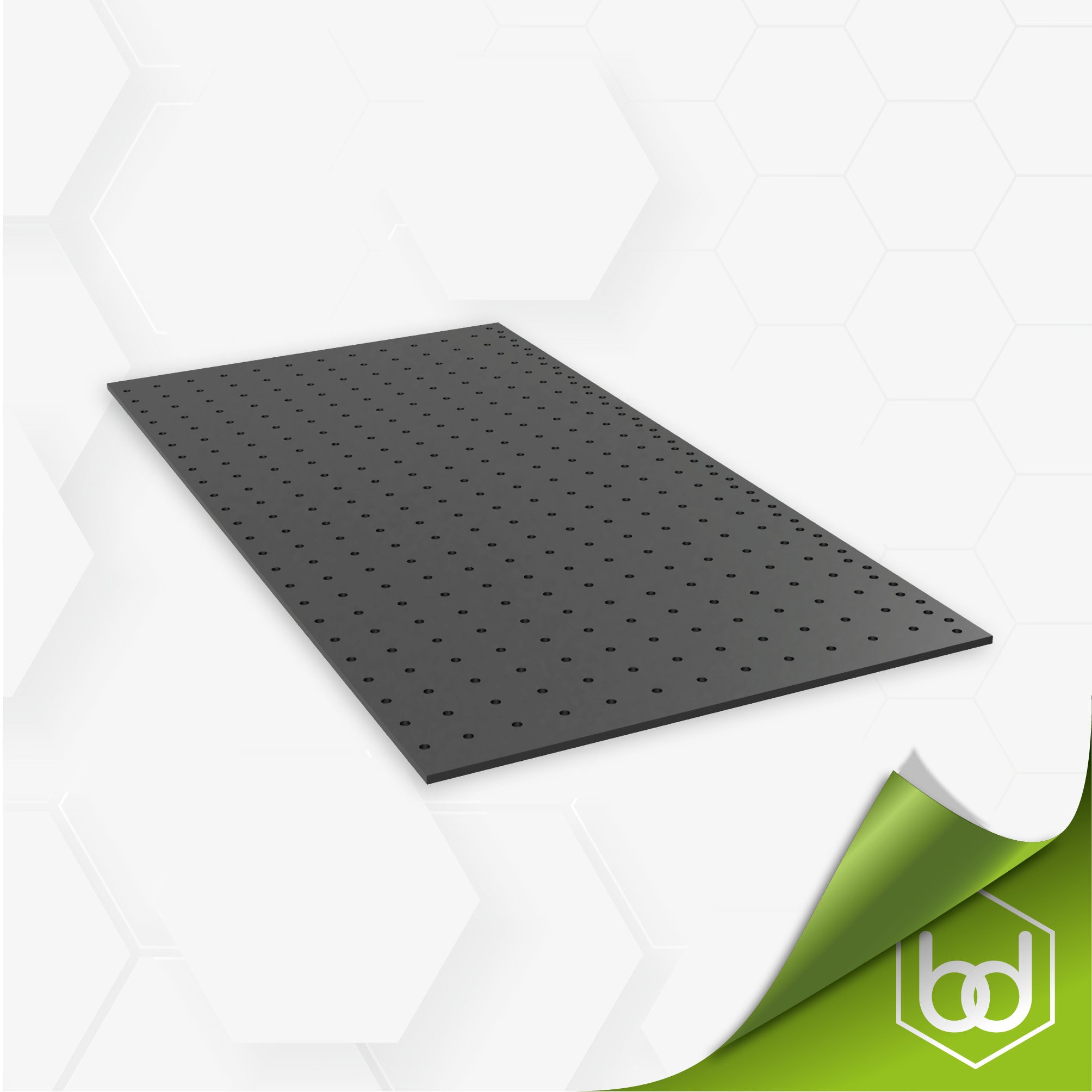 A black Velchromat MDF multifunction top with precision drill holes for woodworking, branded with the Benchdogs Tools logo.