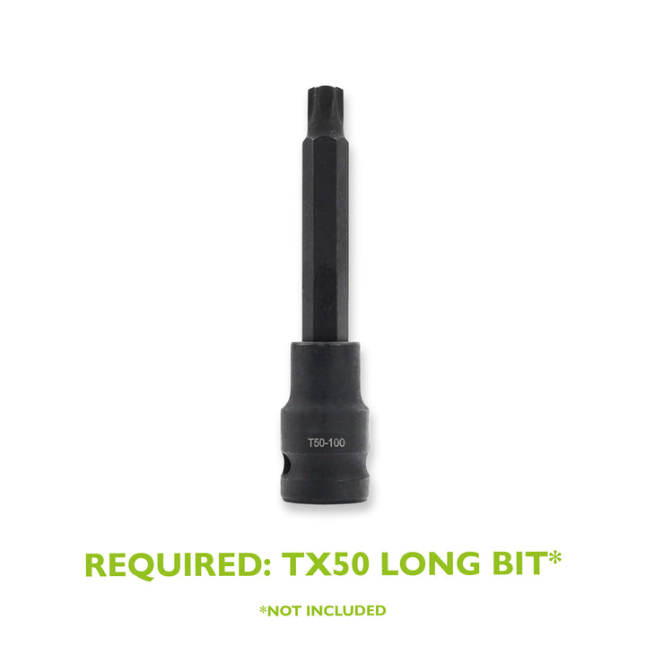 Black TX50 long bit on a white background with text indicating it is required but not included.