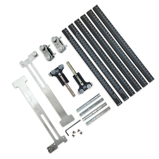 1 x Set / pair - Rails (330mm), 2 x Parallel Guide Track adaptors, 2 x Aluminium Stops, 2 x Stainless Steel Narrow Cut Attachments 6 x Joining Bars  1 x Hex Key